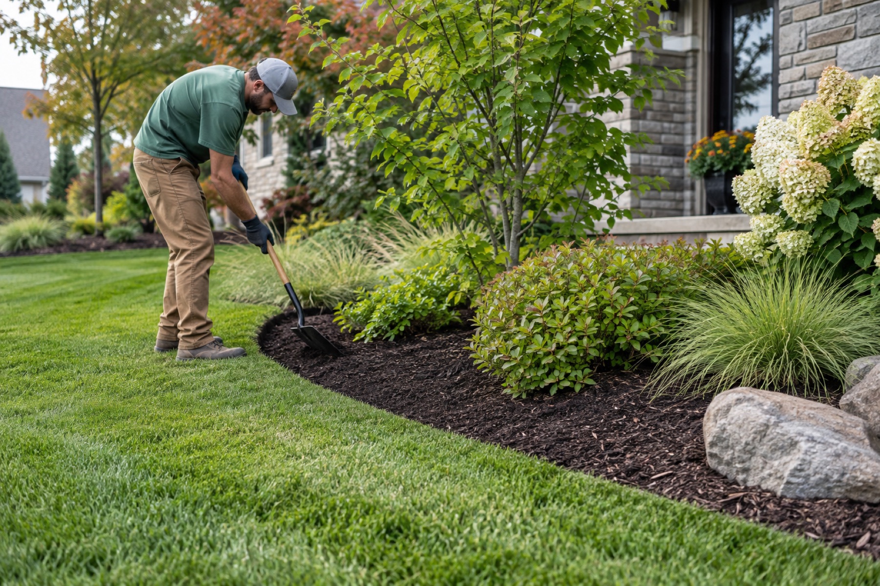 Mock service photo of edging and mulch work